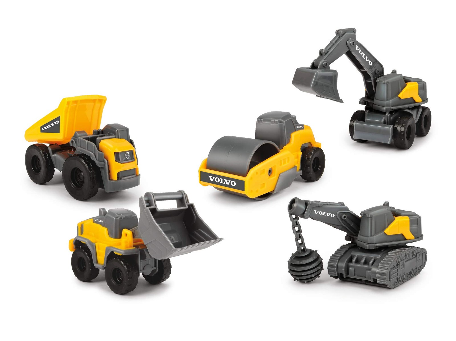 Dickie Toys 203722008 Scania Volvo Micro Workers 5-Piece Toy, Digger, Site, Set
