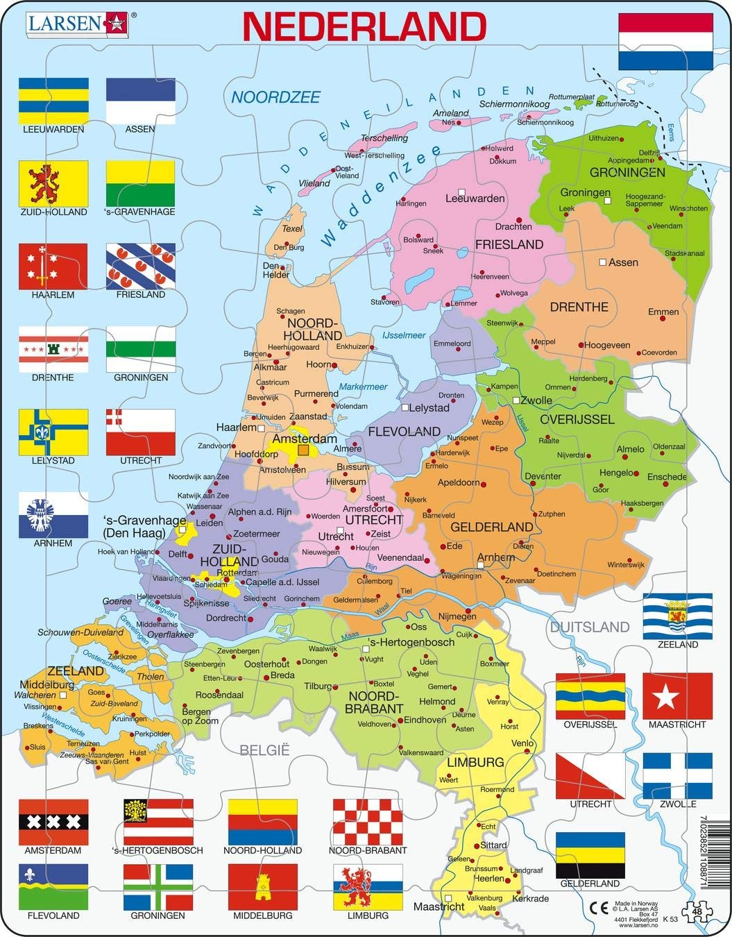 Larsen K53 Nederland, Politieke Kaart, Nederlands editie, Frame puzzel met 48 st