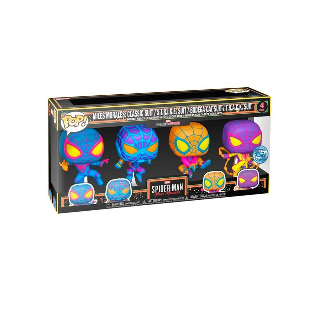 Funko Pop! Marvel: Miles Morales 4pk (BLKLT)(Exc) Figura in vinile da collezione