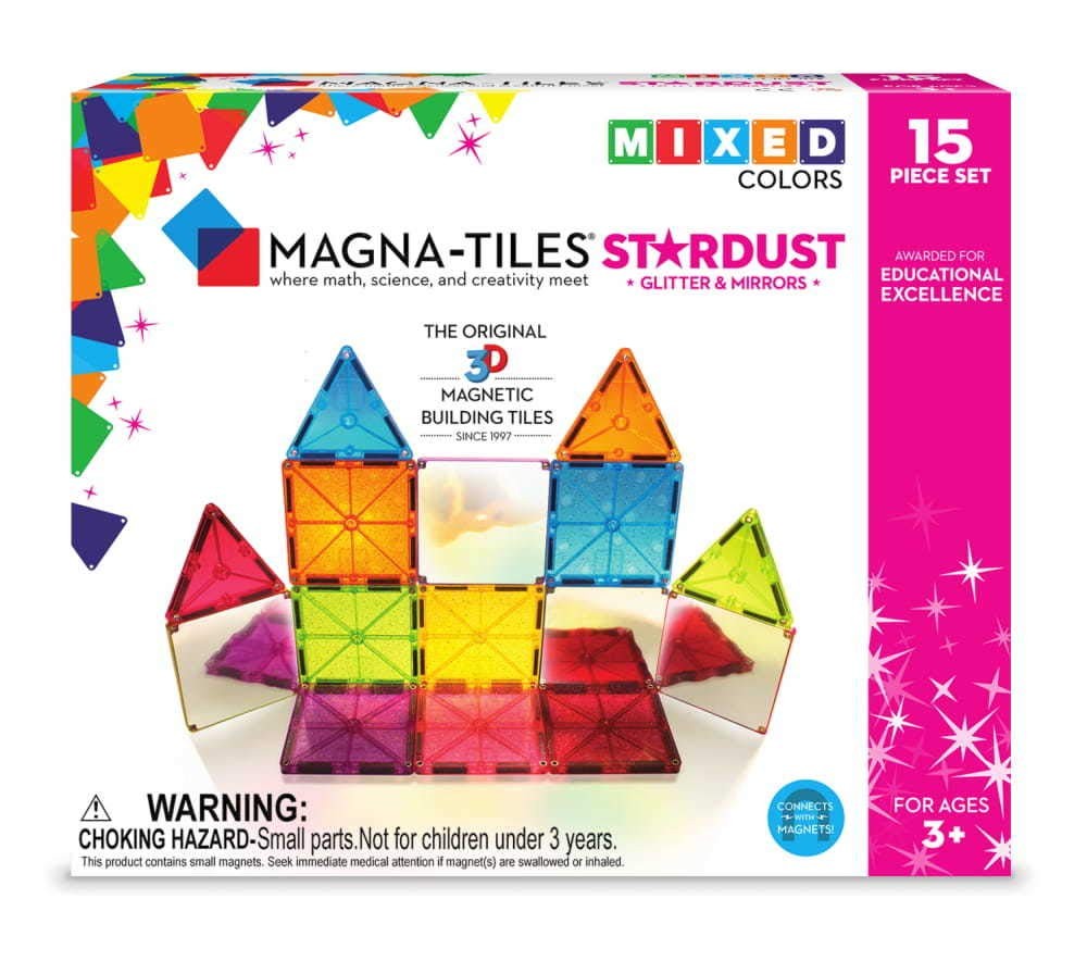 Magna-Tiles Stardust 15 Piece Set - 3D magnetic building tiles,for For Ages 3+,