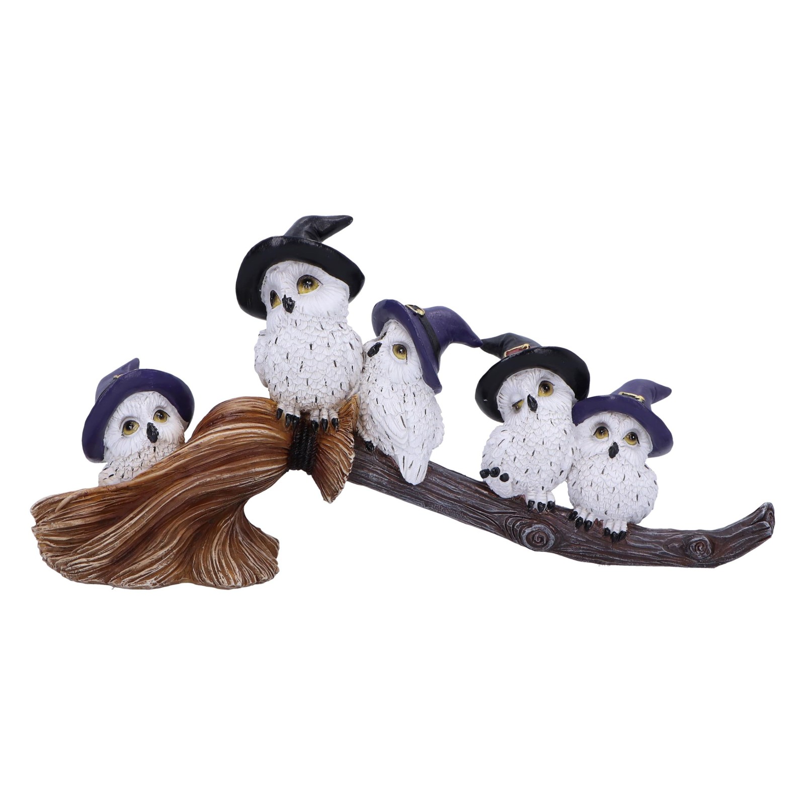 Nemesis Now Feathered Broomstick 26cm, Resin, White, Owl Figure, White Owl Ornam