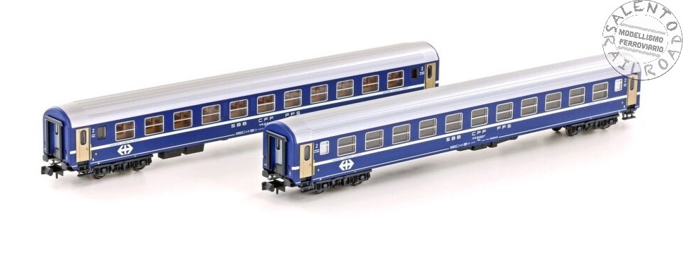 KATO 23009 - N 1:150 - set di 2 carrozze passeggeri SBB livrea blu con illuminaz