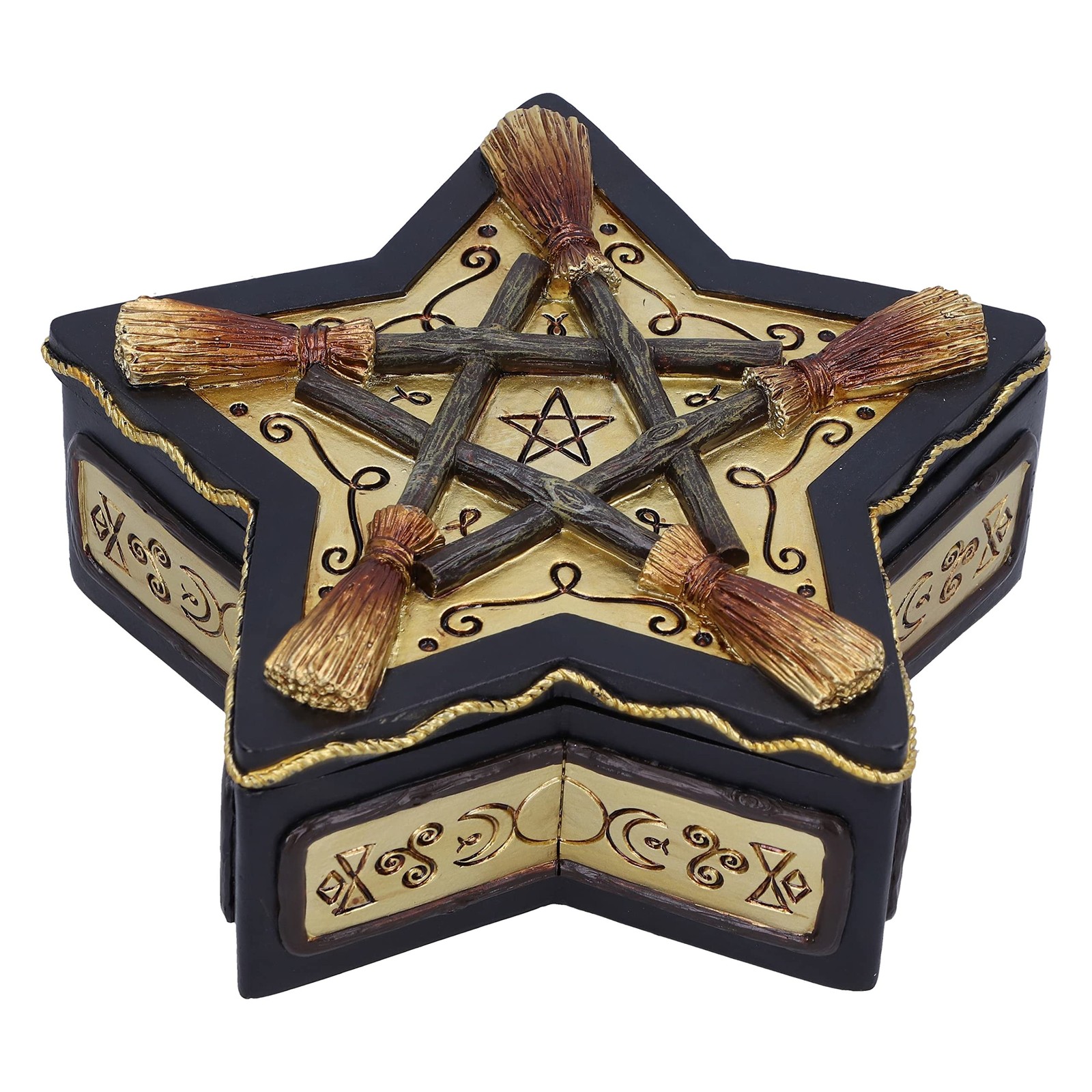 Nemesis Now Magick Protector Box 16cm, Resin, Wiccan Broomstick Box, Storage Box