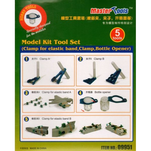 MASTER TOOLS 09951 MODEL KIT TOOL SET -CLAMP FOR ELASTIC BAND, CLAMP, BOTTLE OPE