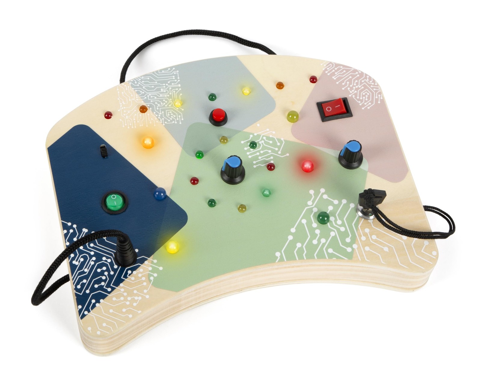 small foot Motorikbrett mit 21 LEDs und 8 Schaltern aus Holz, elektronisches Ler