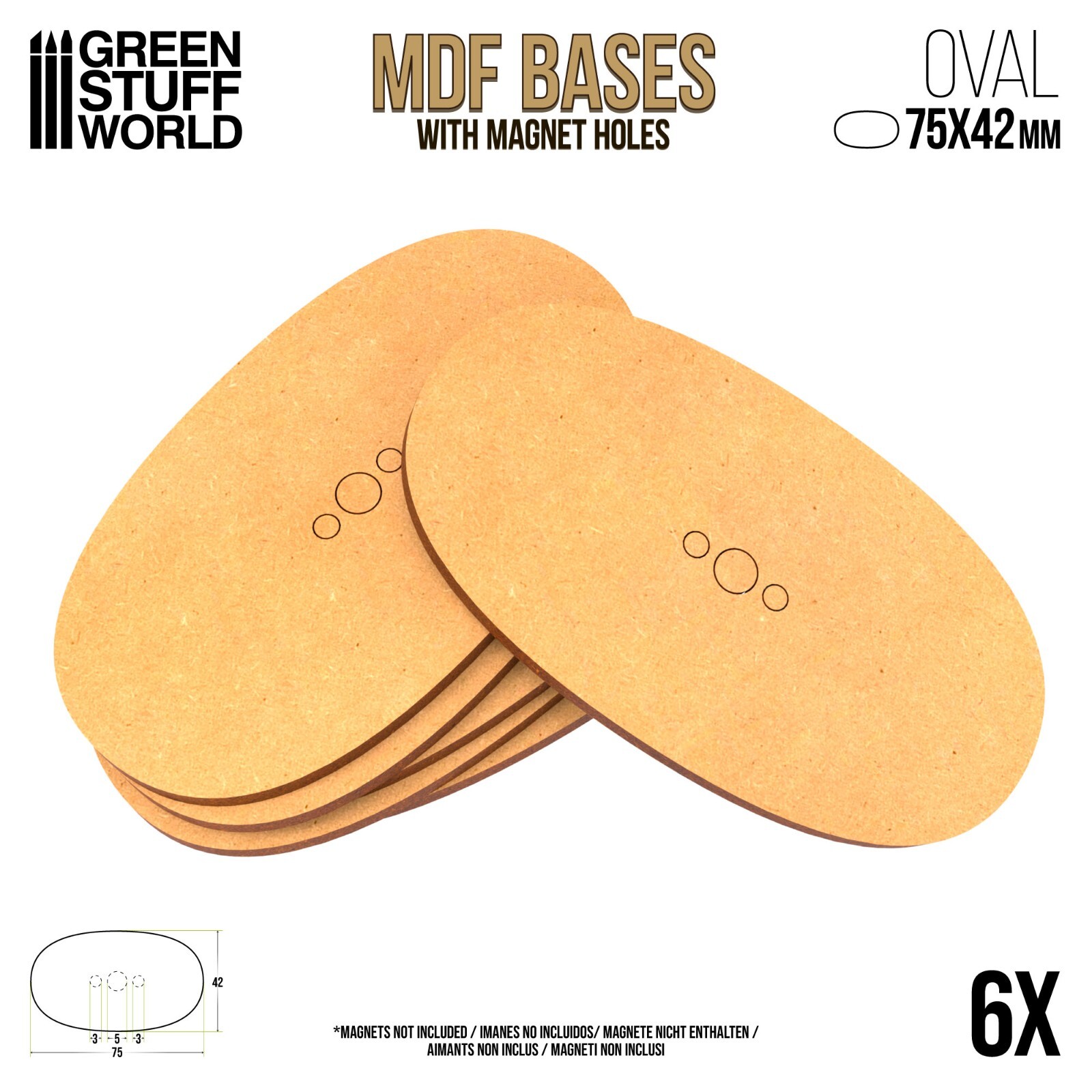 Basette in MDF OVALI AOS 75x42mm Basi Figurini Veicoli Creature 42x75mm wargames