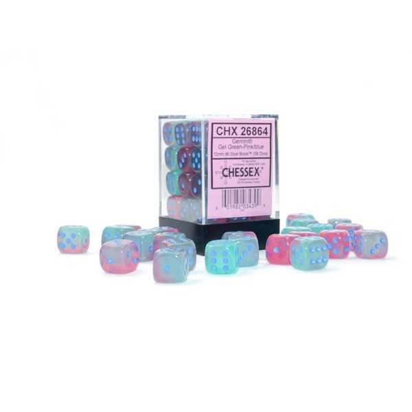 Gemini 12mm d6 Gel Green-Pink/blue Luminary Dice Block (36 dice)