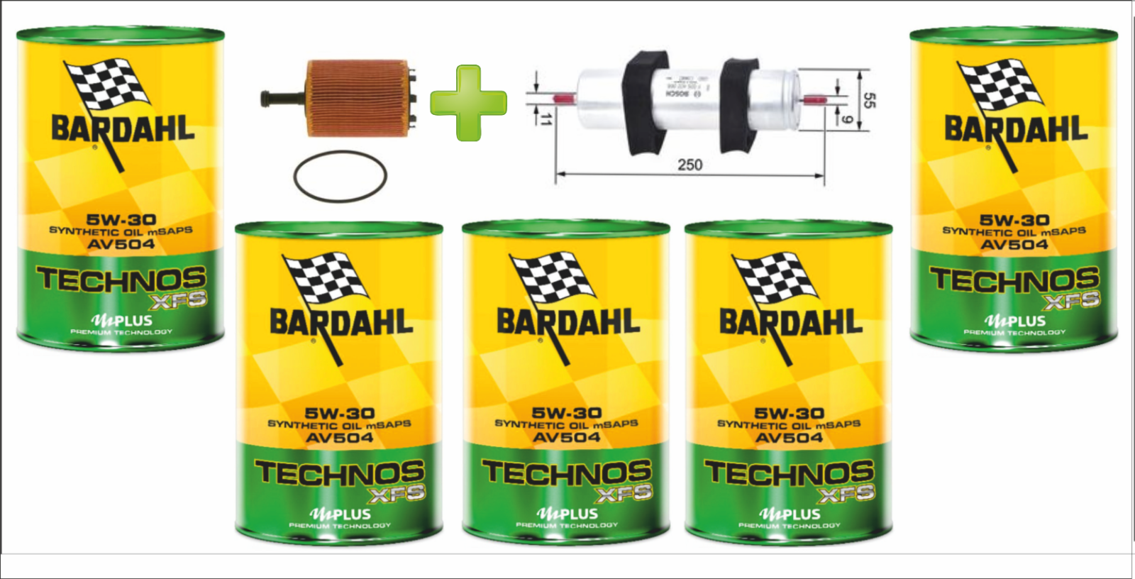 5LT BARDAHL 5W30 XFS AV504 +FILTRO OLIO + FILTRO CARBURANTE PER AUDI A4 2.0 TDI