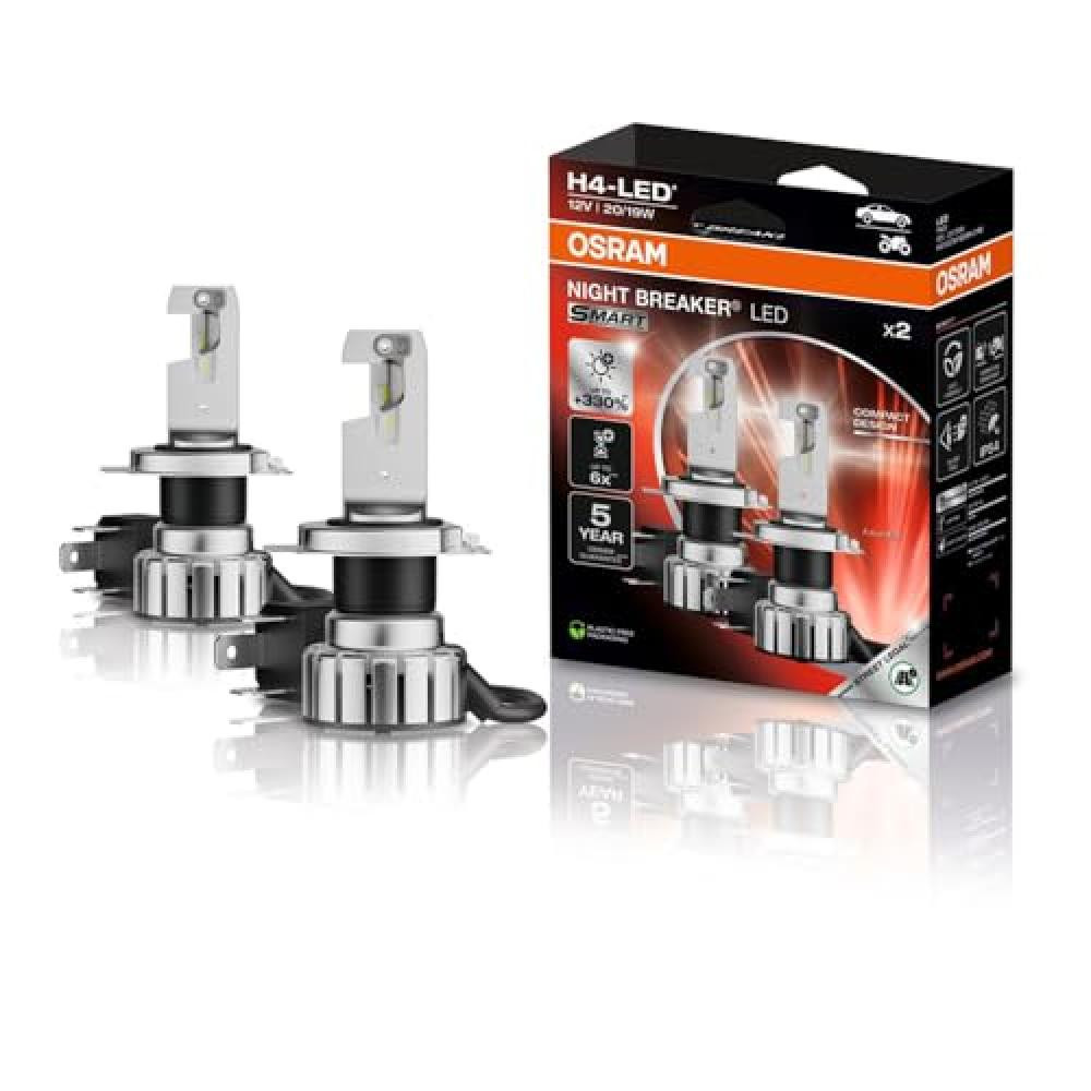 OSRAM NIGHT BREAKER LED SMART H4; fino al 330% di luminosit  in più; Luce abbag