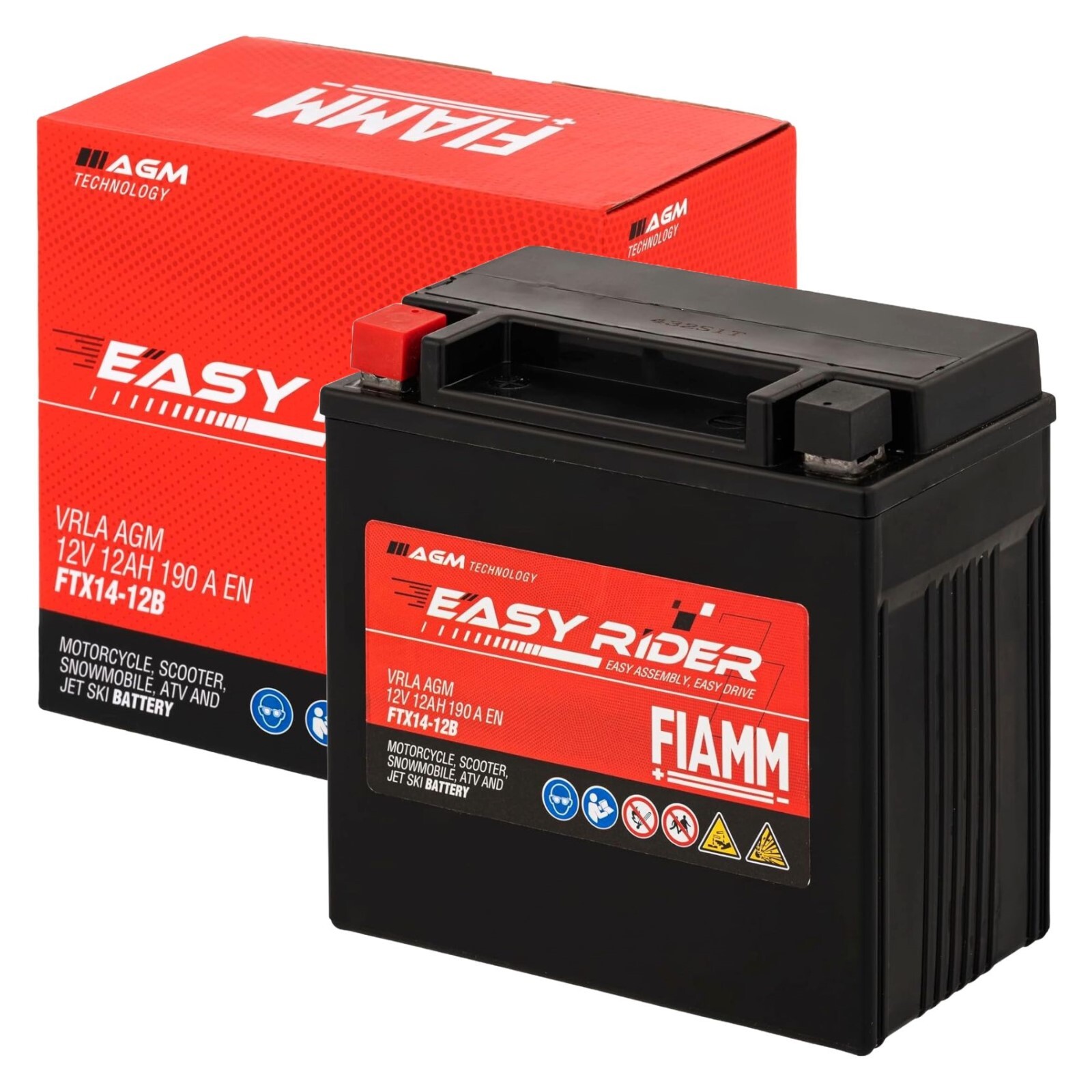 Batteria Moto FIAMM FTX14-12B 12V 12Ah 190A AGM Polo SX = YTX14-BS GTX14-BS
