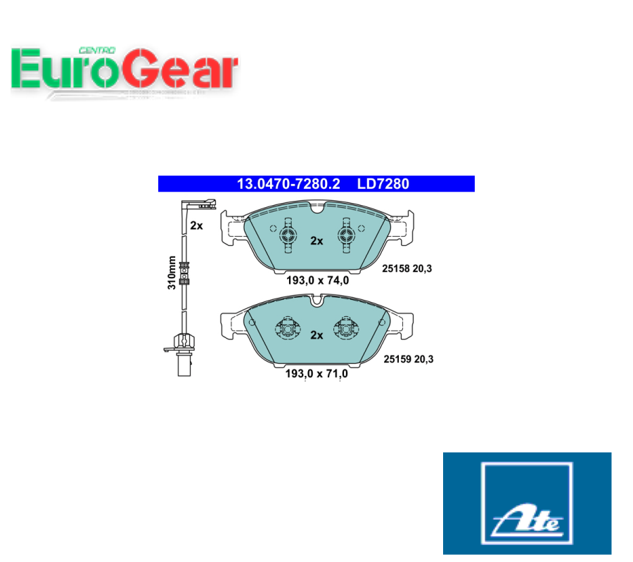 Freno A Disco Kit Pastiglie Freno Ate 13.0470-7280.2 for Audi