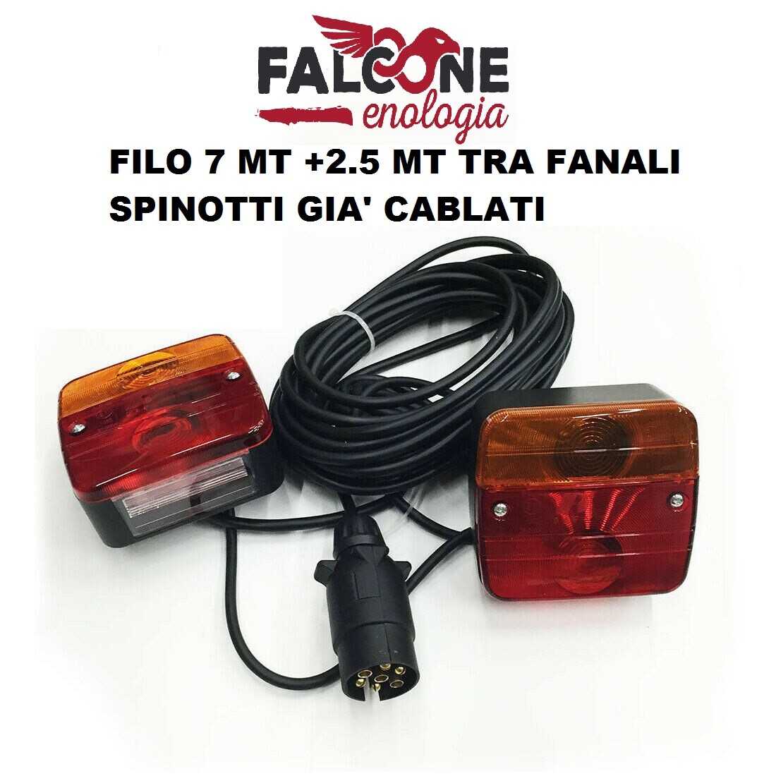 KIT FANALI POSTERIORE PER RIMORCHIO CARRELLI ROULOTTE TRATTORE 7 + 2,5 MT +SPINA