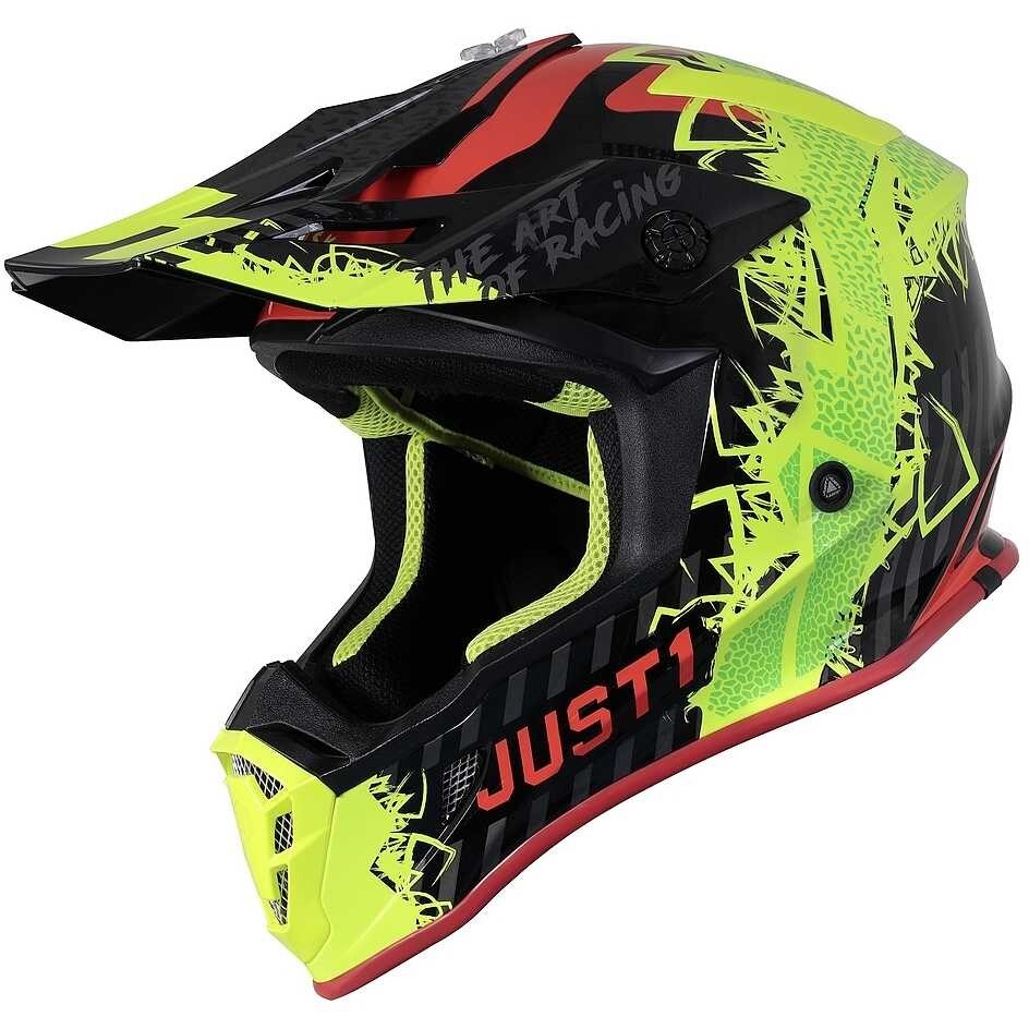 CASCO MOTO CROSS ENDURO JUST1 J38 MASK BLACK YELLOW FLUO RED TG L