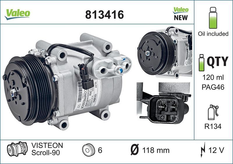 VALEO 813416 Compressore per FIESTA VI (CB1, CCN) FIESTA VI (CB1, CCN), per FIES