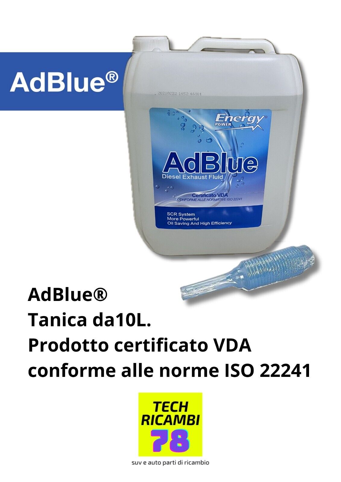 ADBLUE AD BLUE ENERGY ITALY VEICOLI EURO 5 6 TECNOLOGIA SCR AUTO tanica 10 LITRI