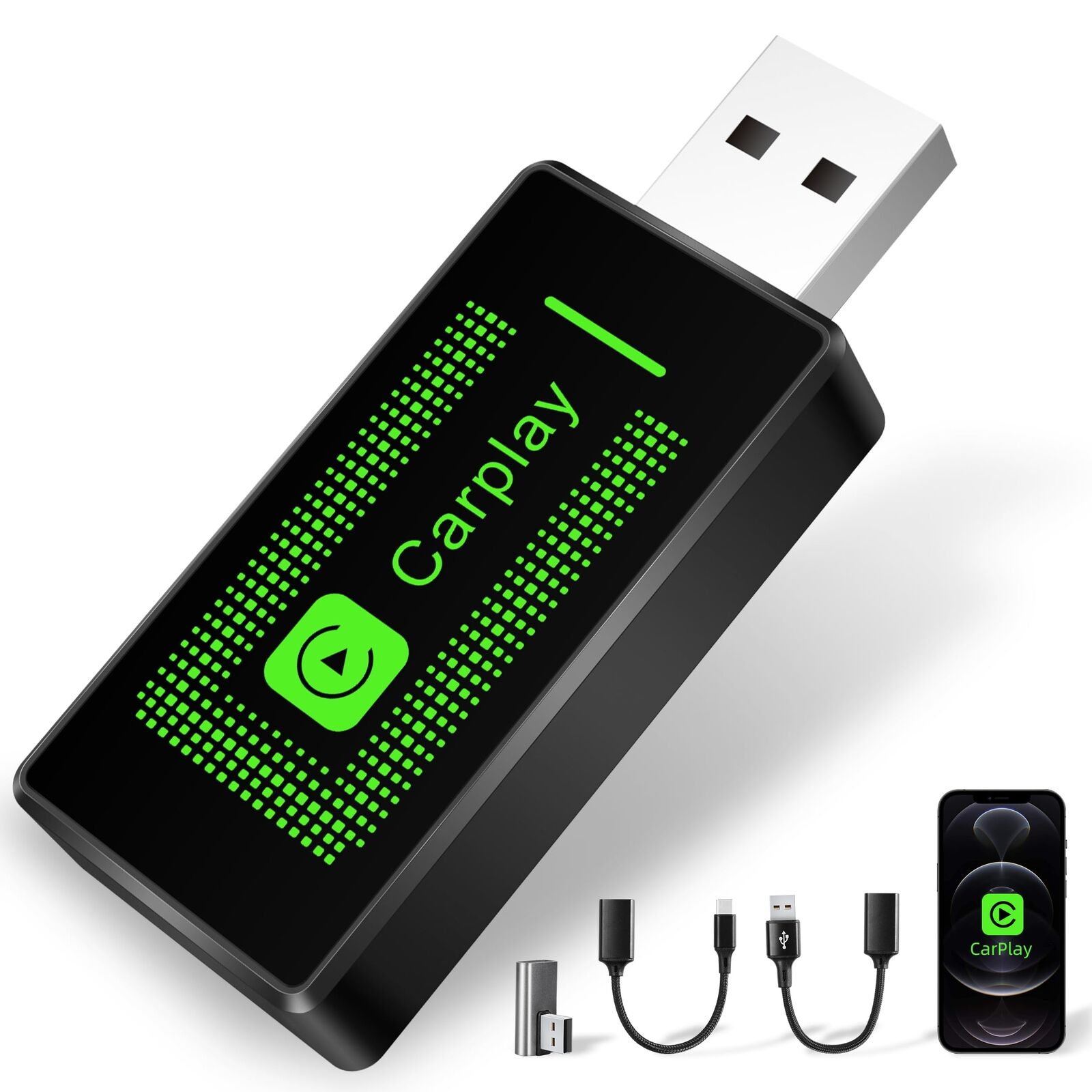 Lyssiefeel Wireless Carplay Adapter for iPhone,2024 Upgrade USB CarPlay Wireless