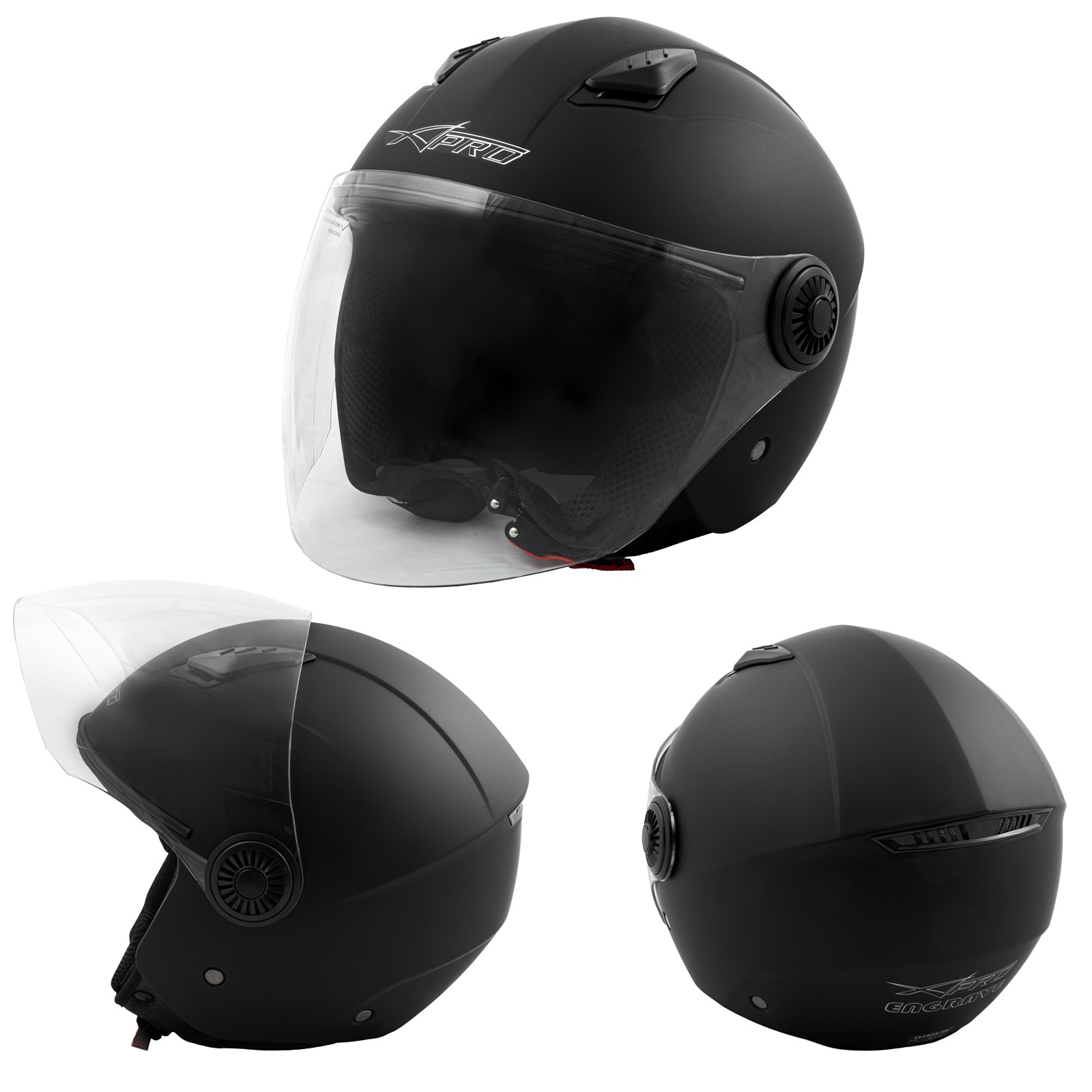 Open Face Jet Helmet Lid Motorbike Scooter Quad Long Visor Matt Black L