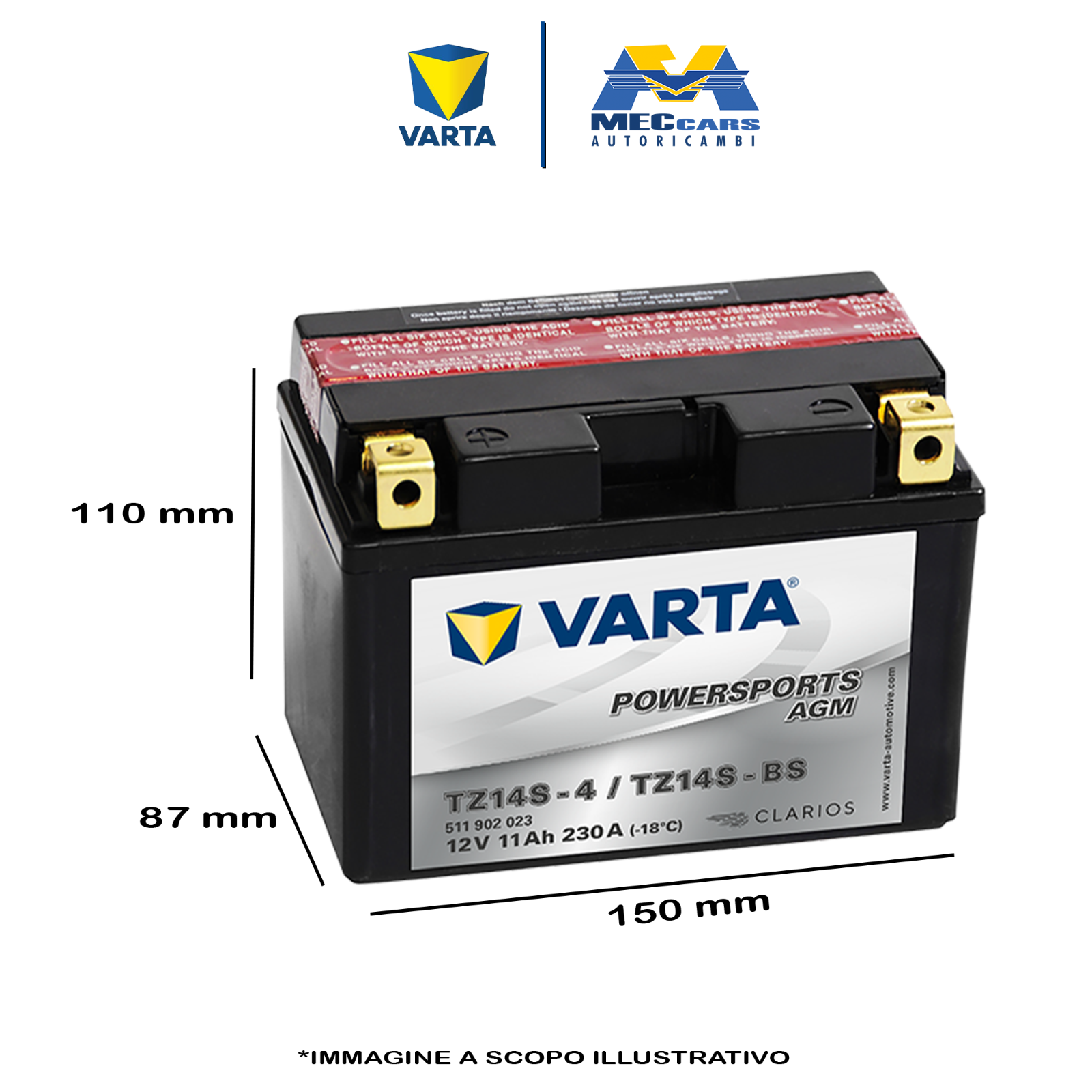 VARTA POWERSPORTS AGM BATTERIA MOTO TZ14S-BS TZ14S-4 12V 11Ah 230A 150x87x110 mm