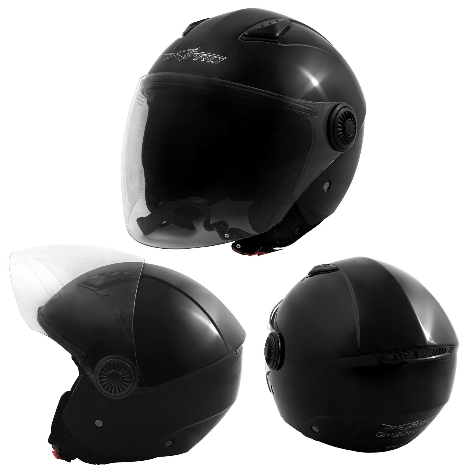 Open Face Jet Helmet Lid Motorbike Scooter Quad Long Visor Black XS