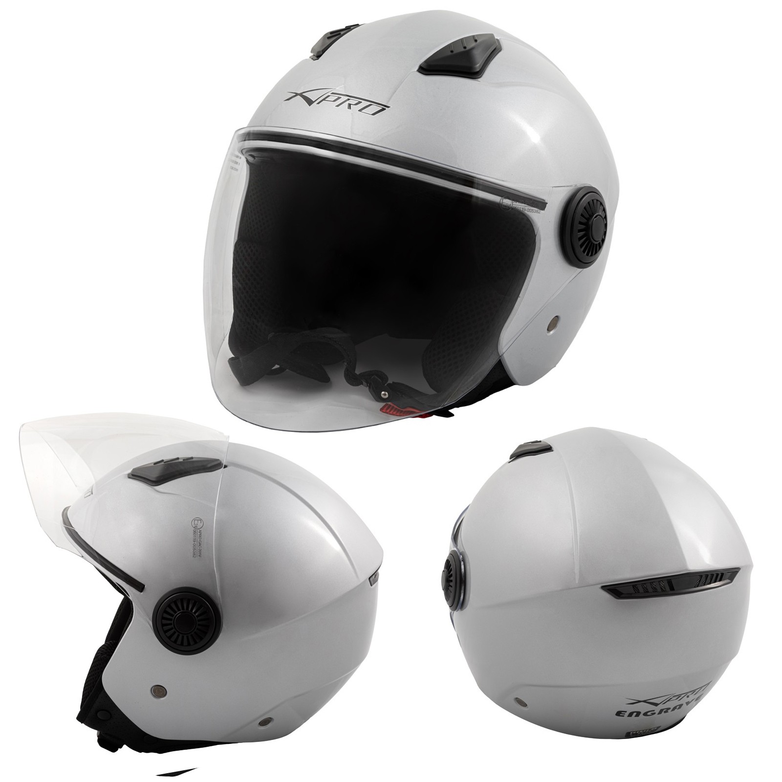Open Face Jet Helmet Lid Motorbike Scooter Quad Long Visor Silver XS