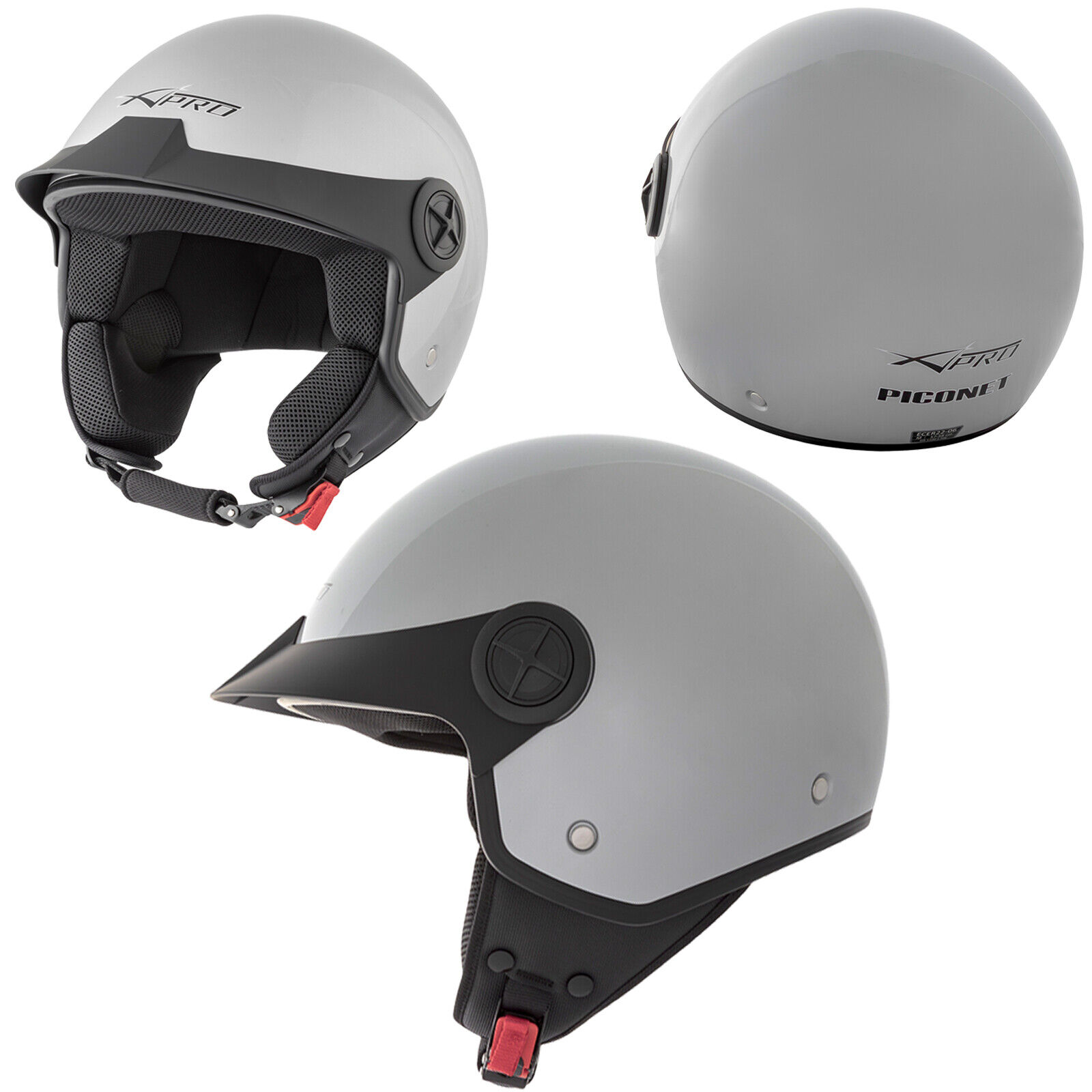 Peak Open Face Helmet Lid Motorbike Jet Scooter Quad A-Pro Silver XS