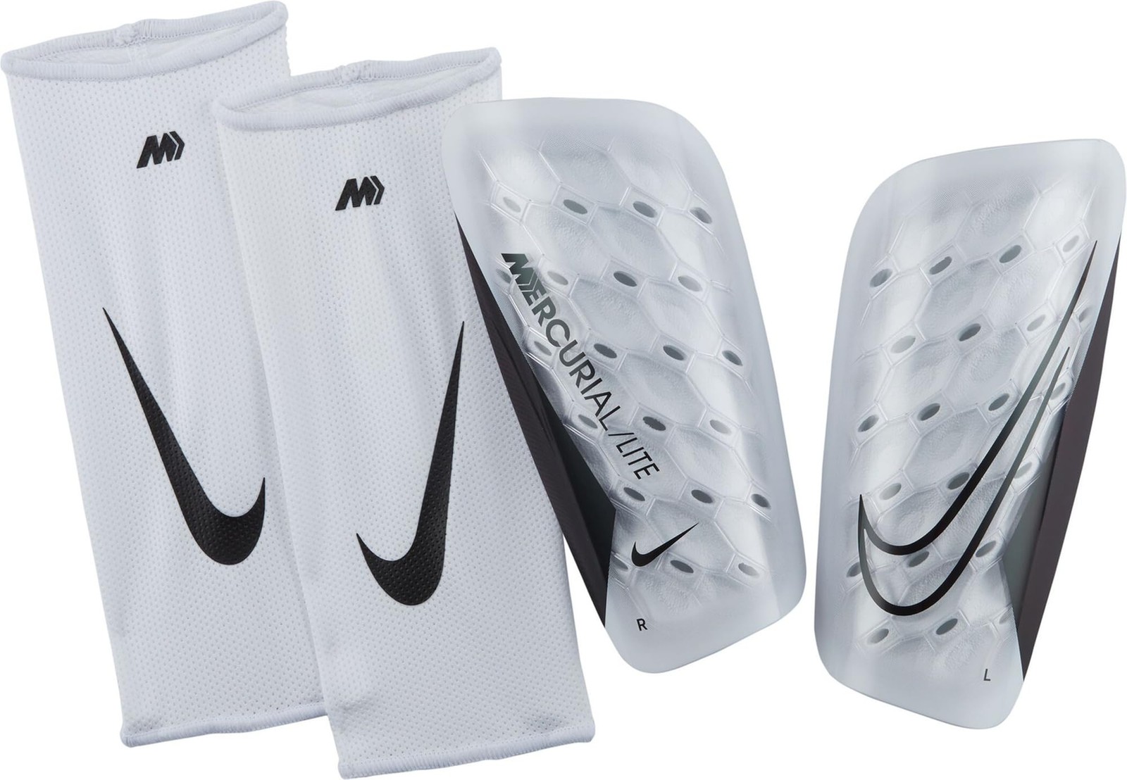 Nike Unisex Shinguard Mercurial Lite, bianco/nero, DN3611-100, Nike Logo L