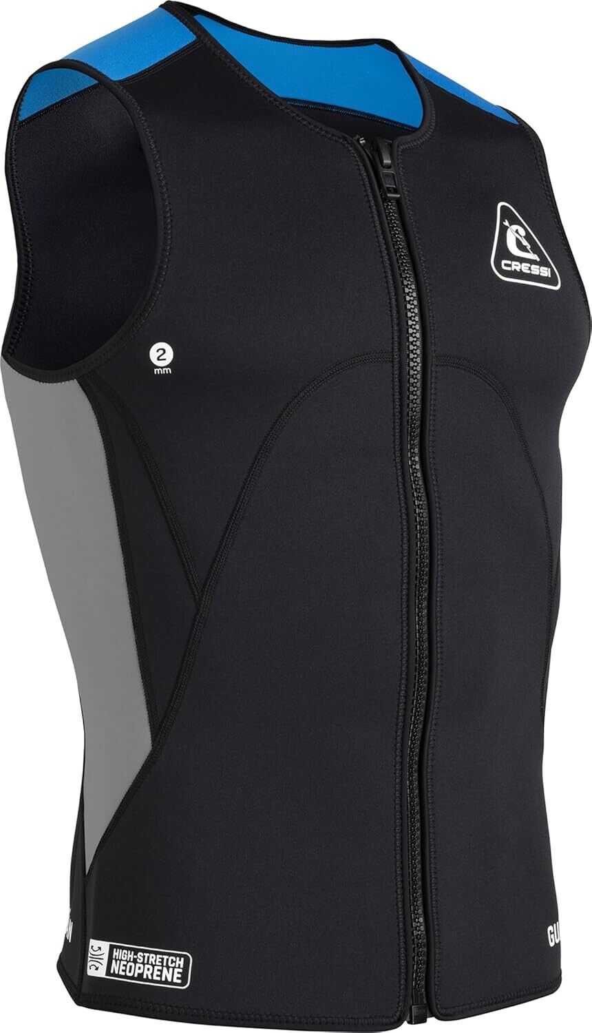 CRESSI Gilet in Neoprene Bifoderato 2mm con Zip Uomo, Nero/Blu, S/2