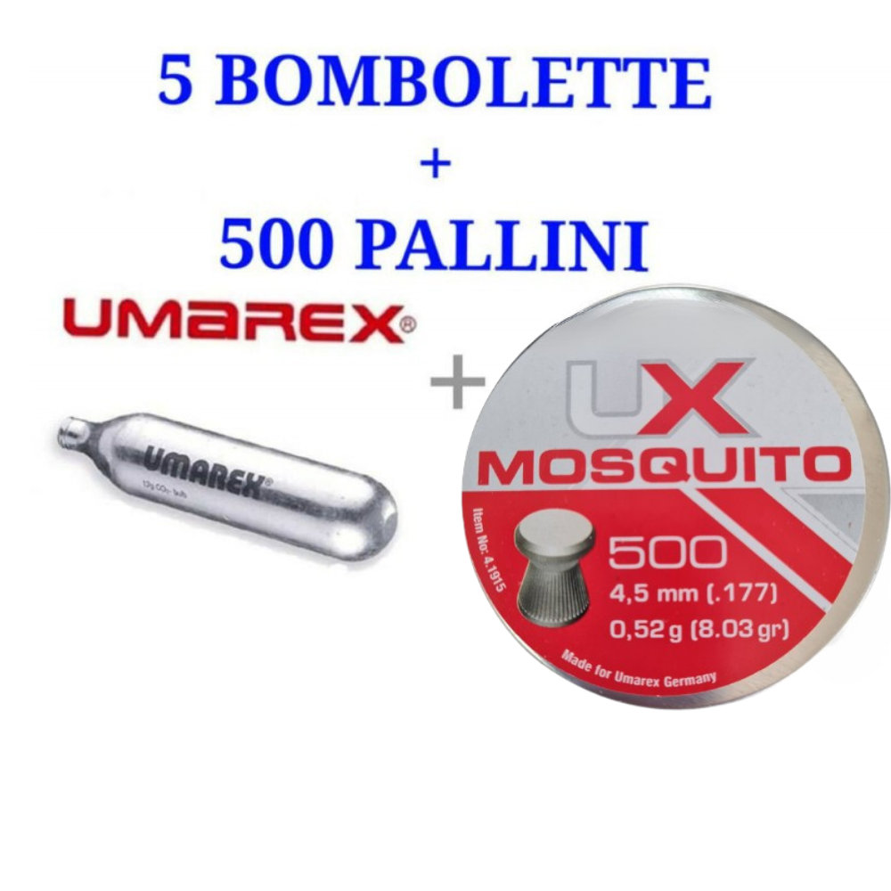 5 BOMBOLETTE CO2 Gas 12G  CO2 CON PALLINI PIOMBINI CAL 4 5