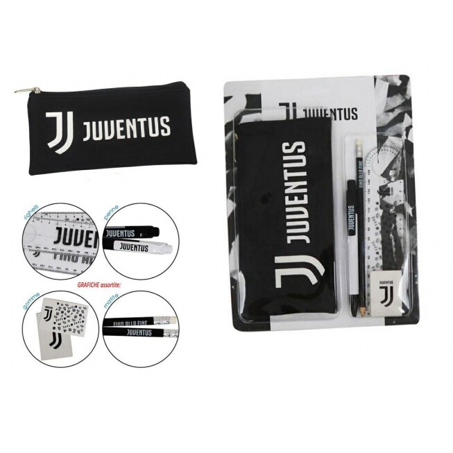 KIT SCRITTURA JUVENTUS JUVE ASTUCCIO PENNA MATITA RIGHELLO GOMMA UFFICIALE