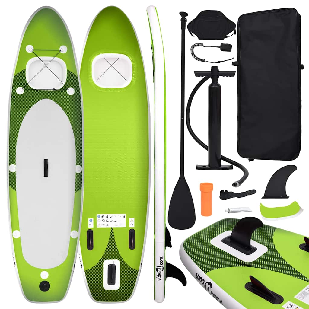 vidaXL Set Tavola da SUP Gonfiabile Verde 300x76x10 cm