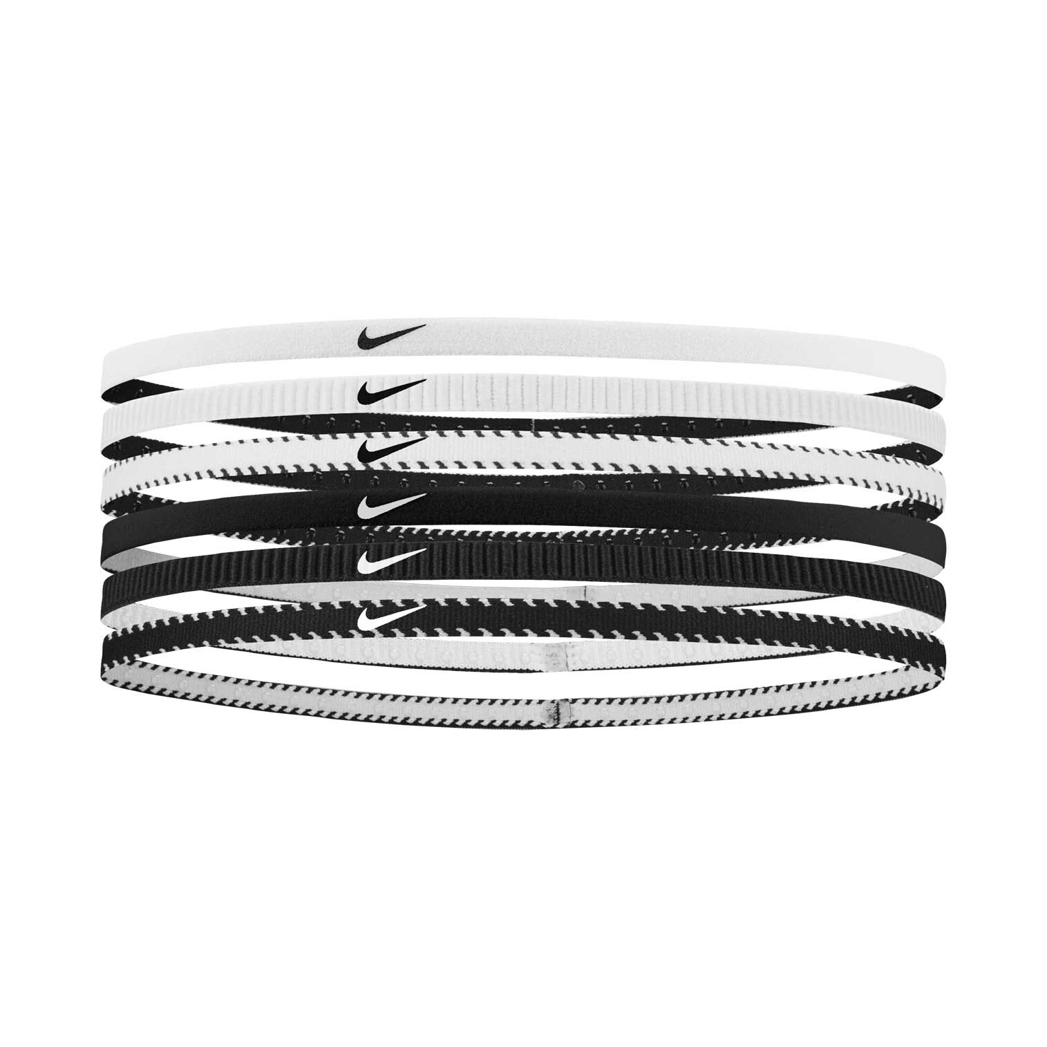 Nike Flex Classic Slim Headbands 6PK Fasce Elastici Capelli Sport Tennis W/B