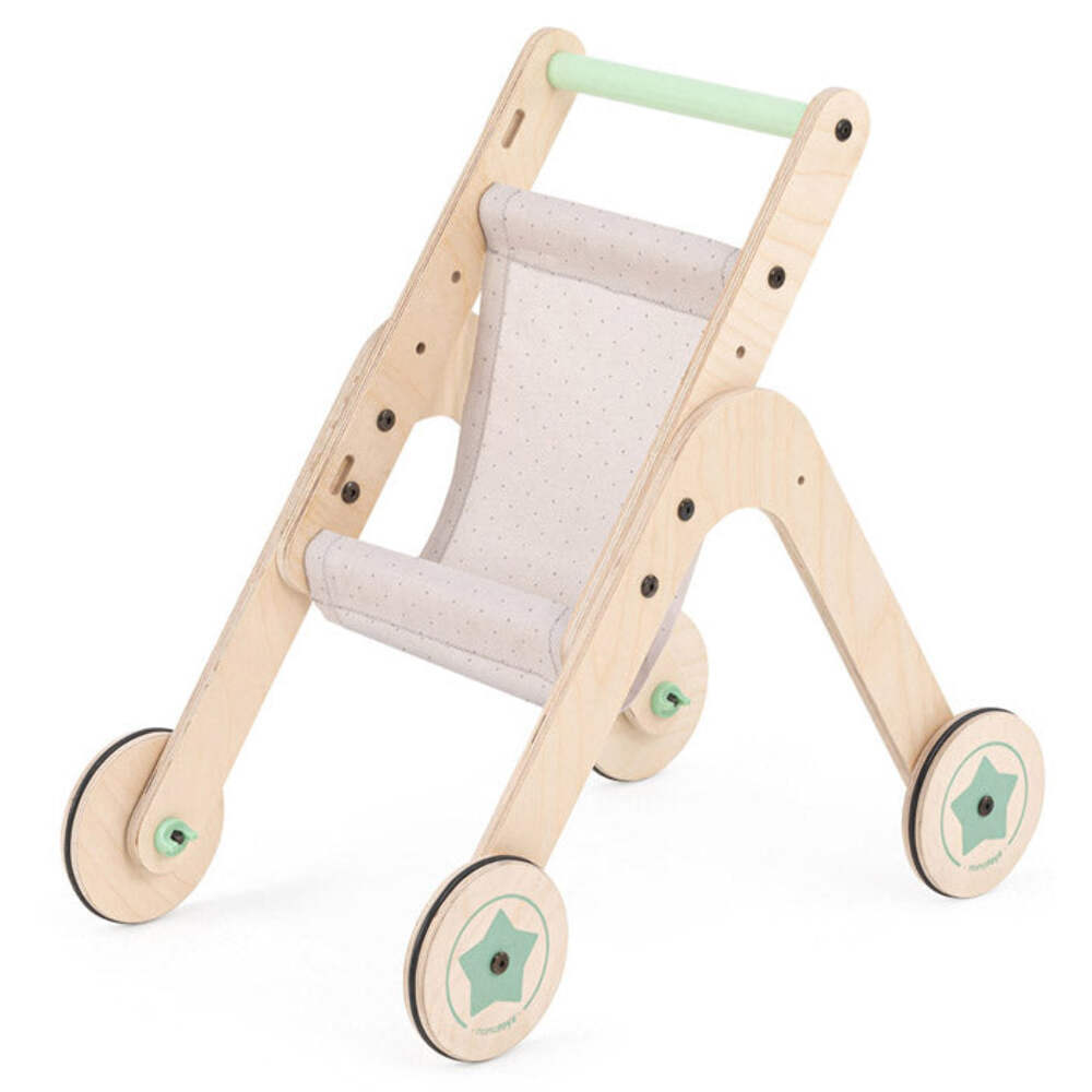 PASSEGGINO PER BAMBOLE E PRIMI PASSI BIMBI Trio Mamatoyz - Legno e menta, ecosos