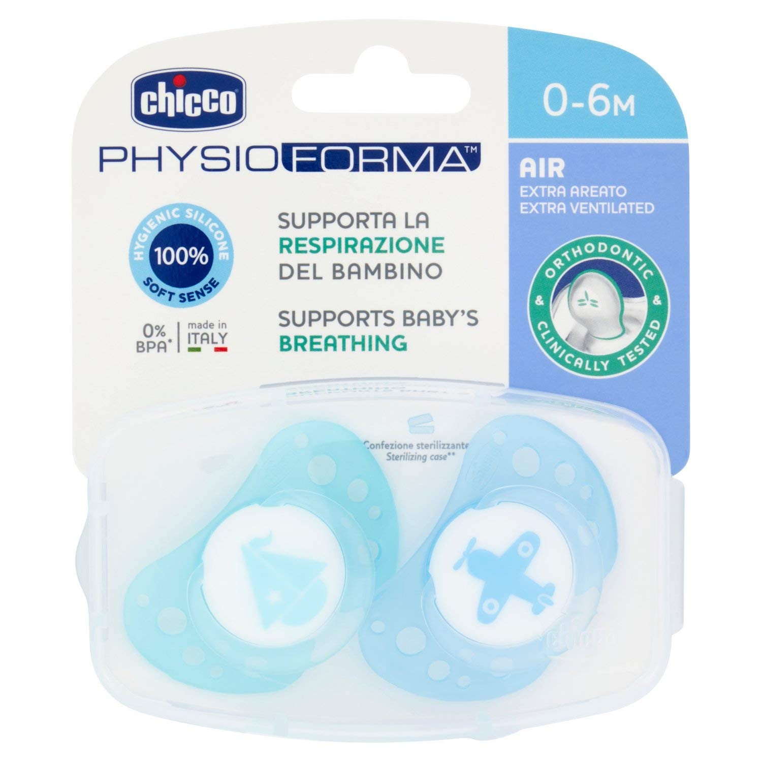 Chicco PhysioForma Air Schnuller, Baby Schnuller 0-6 Monate mit Silikon-Sauger,