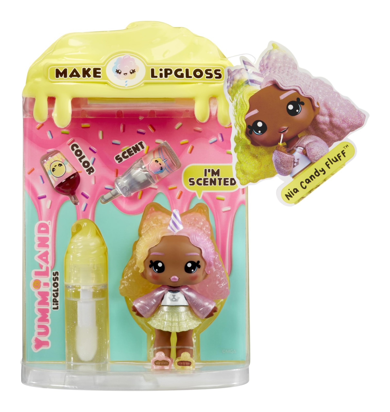 Yummiland Lip Gloss Doll - Nia Candy Fluff - Inclusief DIY Lip Gloss Kit, Geschi