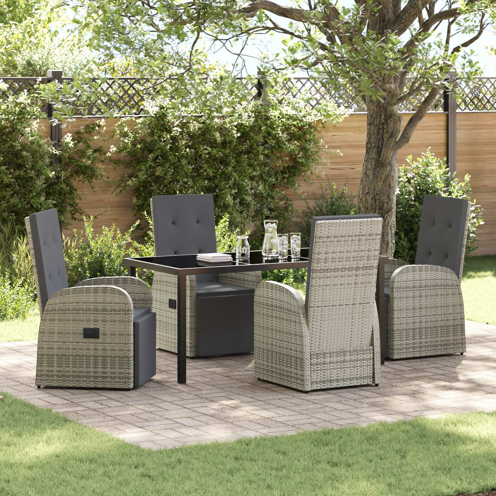 Set da Pranzo da Giardino in 5 Pezzi con Cuscini Grigio Polyrattan 2104670