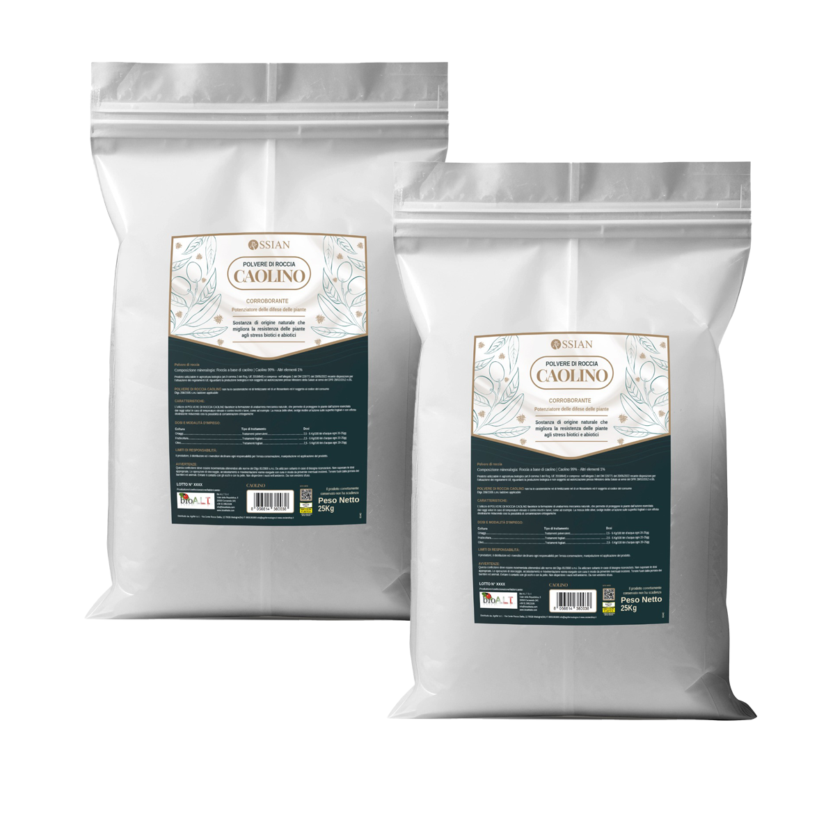 2 X Ossian CAOLINO MICRONIZZATO Rimedio naturale mosca olivo 25 KG