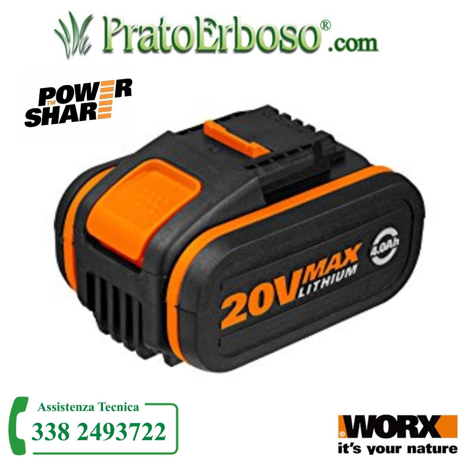 Worx WA3553 - Batteria al litio 20 V da 4 Ah