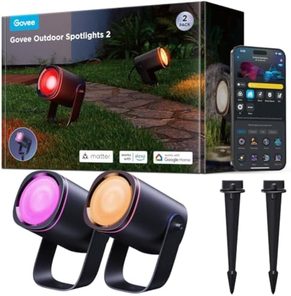 Govee Faretti da Esterno 2, Illuminazione da Giardino Impermeabile IP67, Faretto