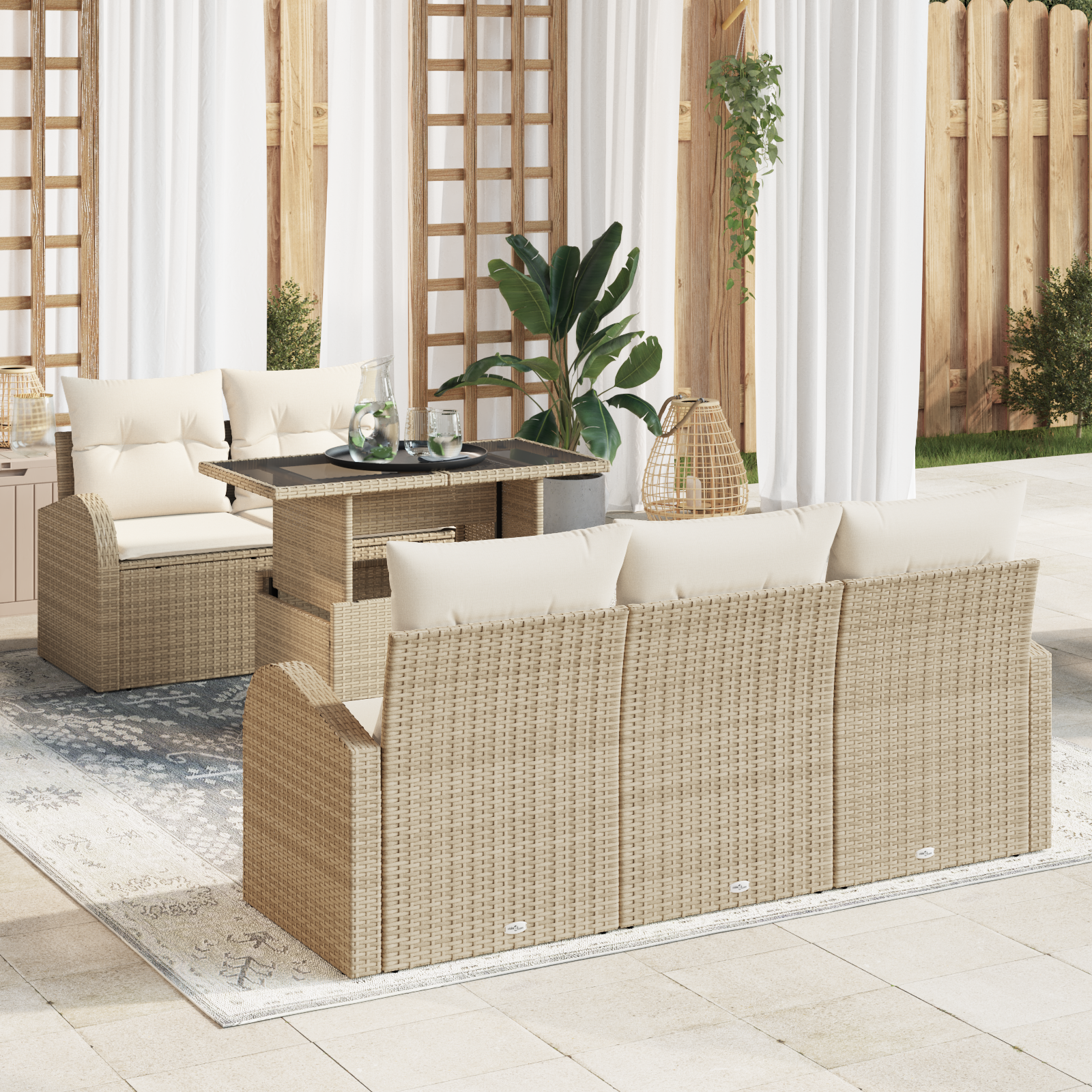 Set di Divani da Giardino a 6 Pezzi con Cuscini Beige Polyrattan vidaXL 2104679
