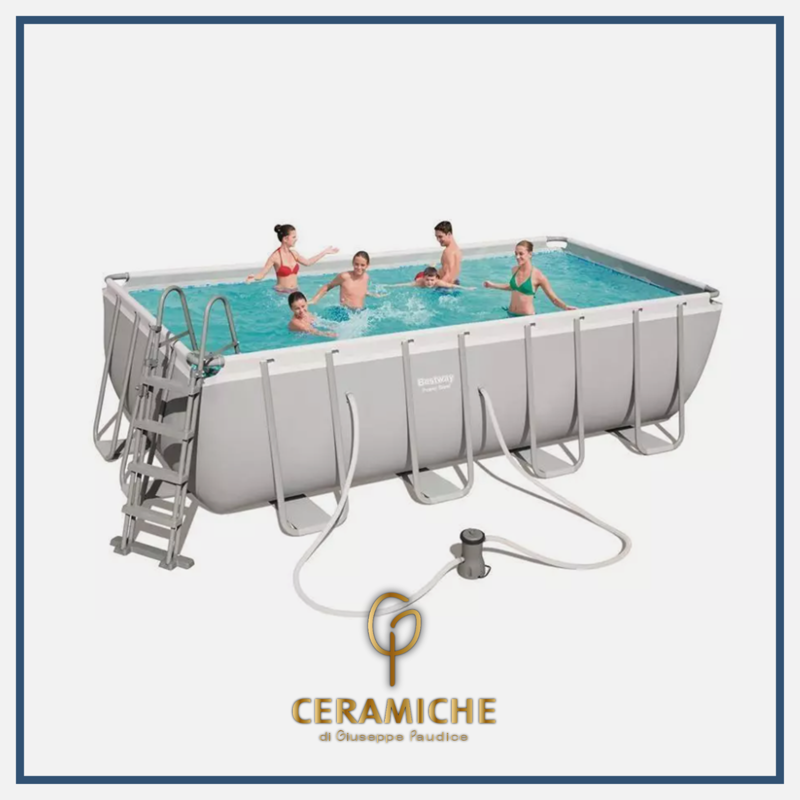 PISCINA 488X244X122H cm BESTWAY 56670 COMPLETA POMPA SCALA RETTANGOLARE TELAIO