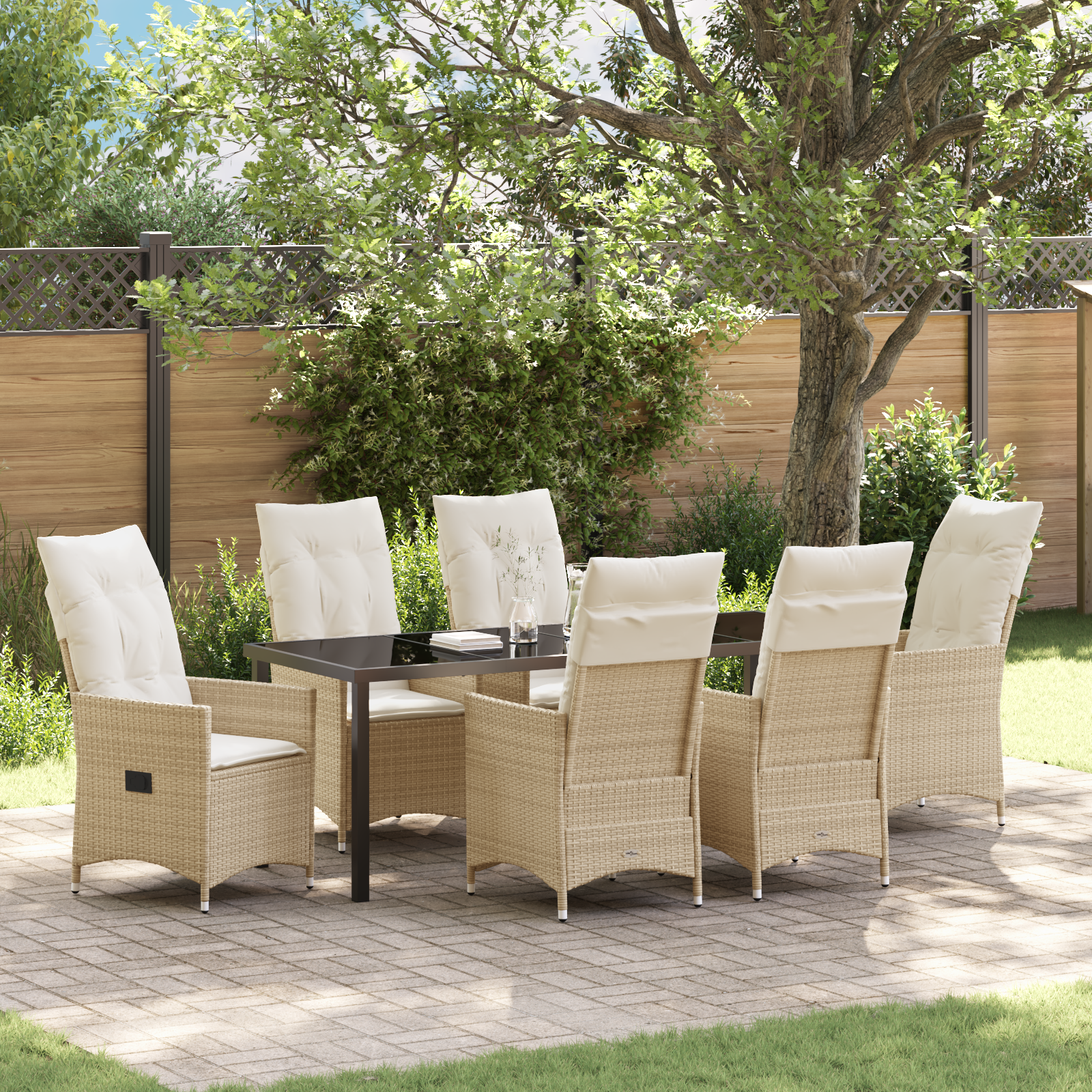 Set da Pranzo da Giardino in 7 Pezzi con Cuscini Beige Rattan in Poly 2104670