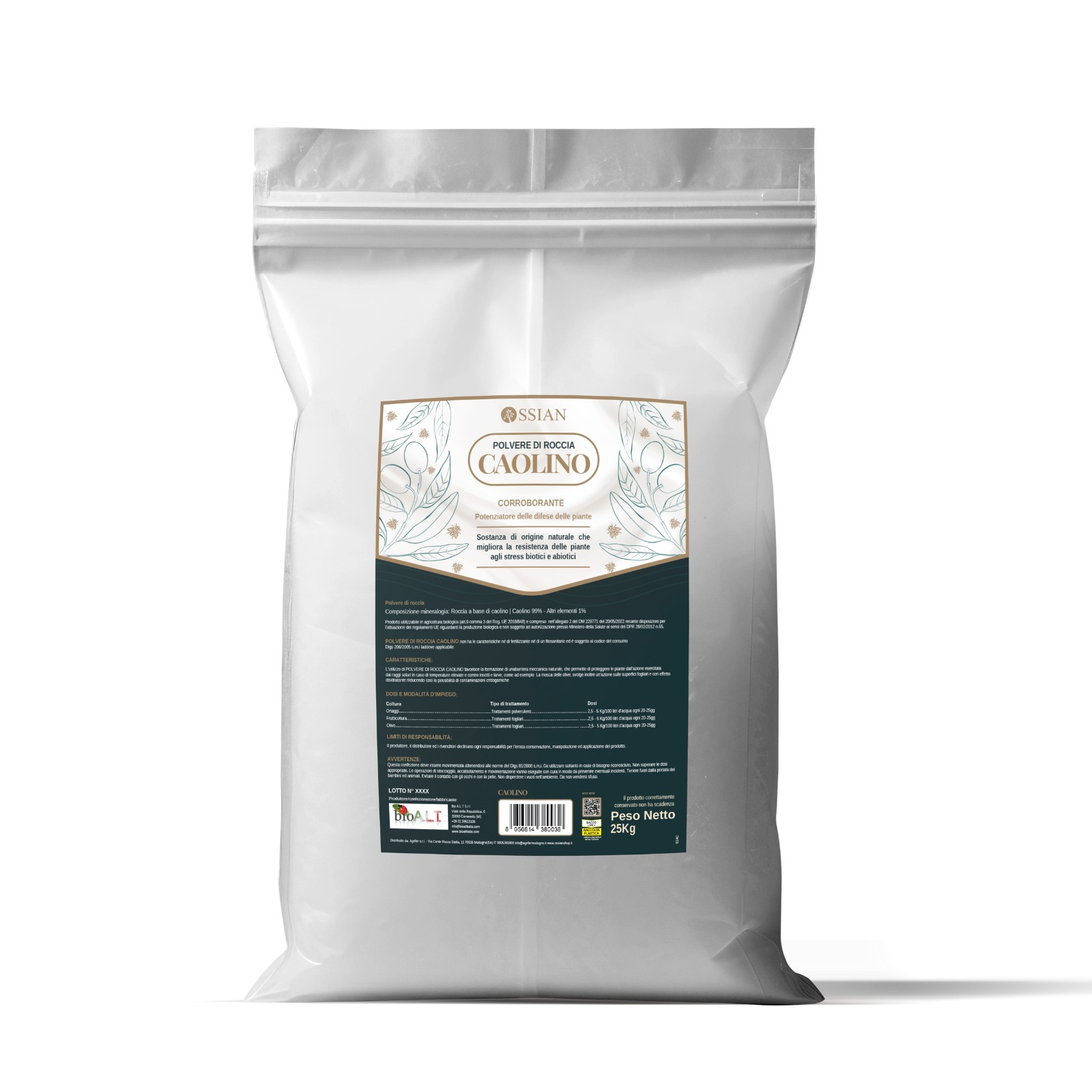 Ossian CAOLINO MICRONIZZATO Rimedio naturale difese naturali mosca olivo 25 KG