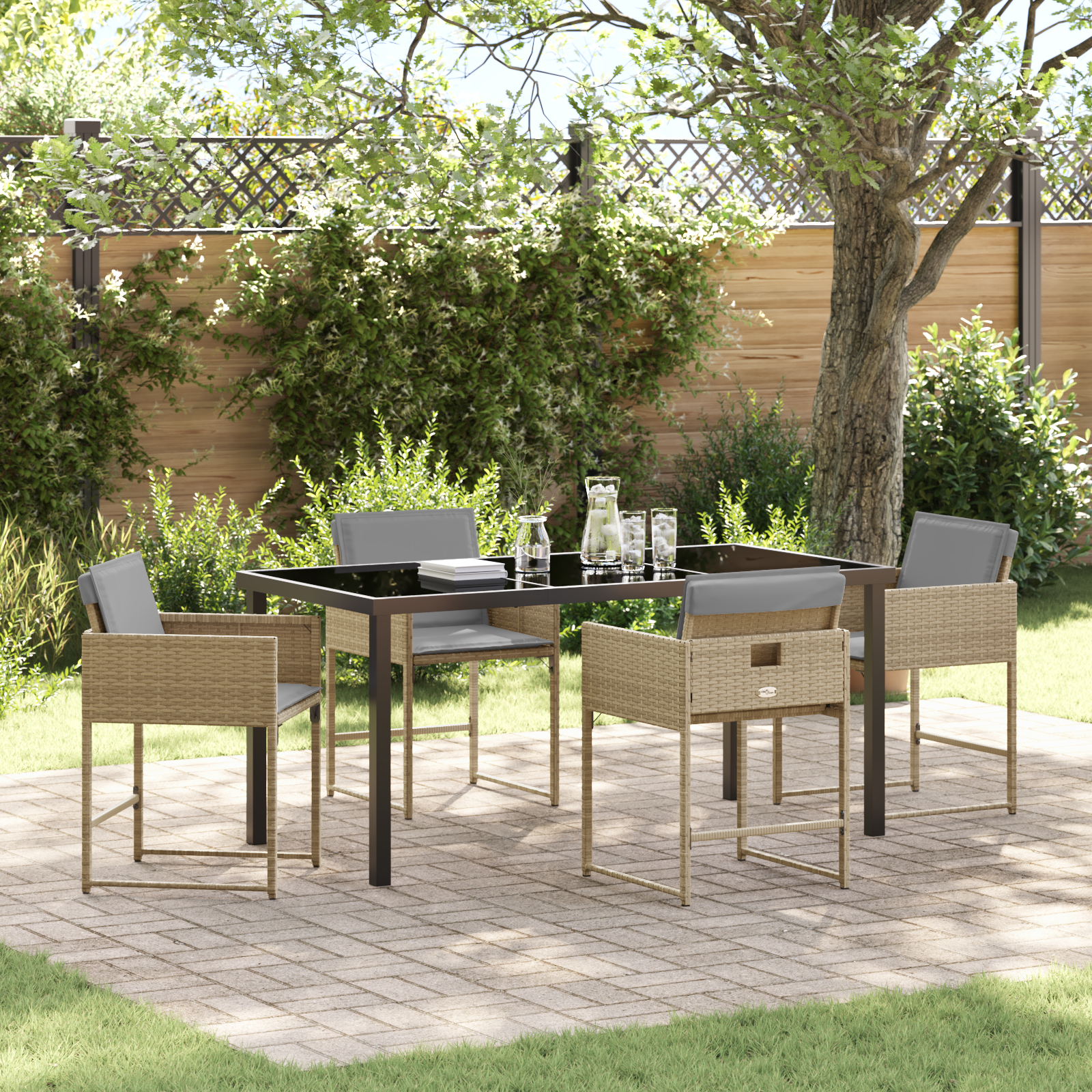 Set da Pranzo da Giardino 5 Pezzi con Cuscini Beige Rattan Polimerico 2104669