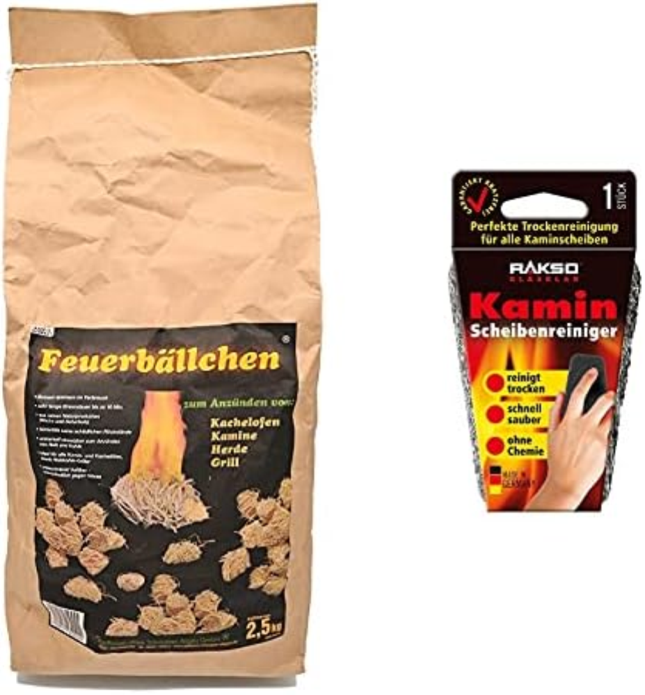 Raiffeisen Waren - Palline di fuoco da 2,5 kg + detergente per vetri Rosho, 1 pe