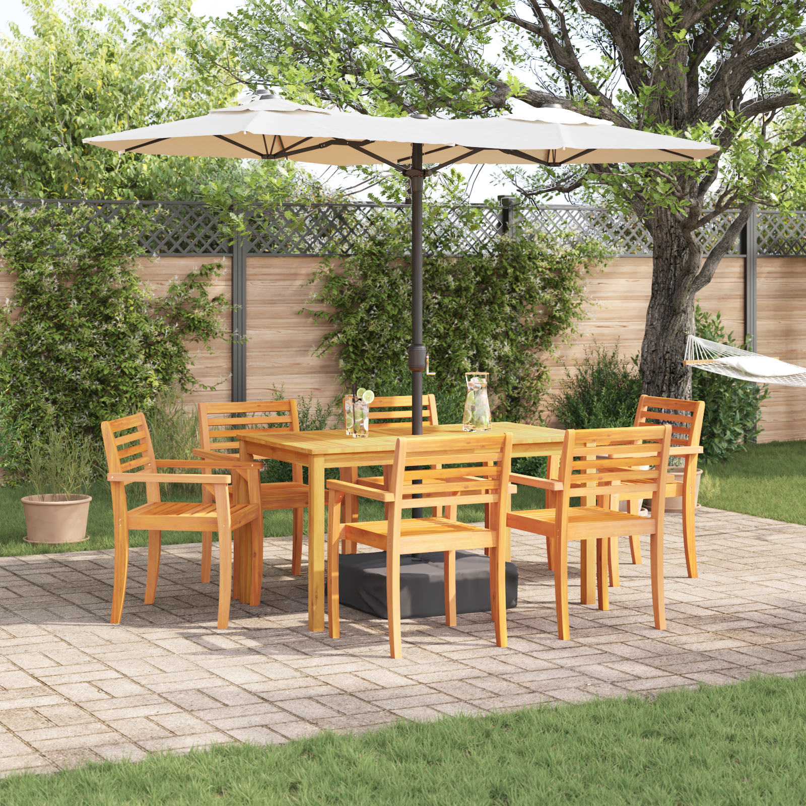 Set da pranzo in legno massello di acacia per il giardino, 7 pezzi 2105144