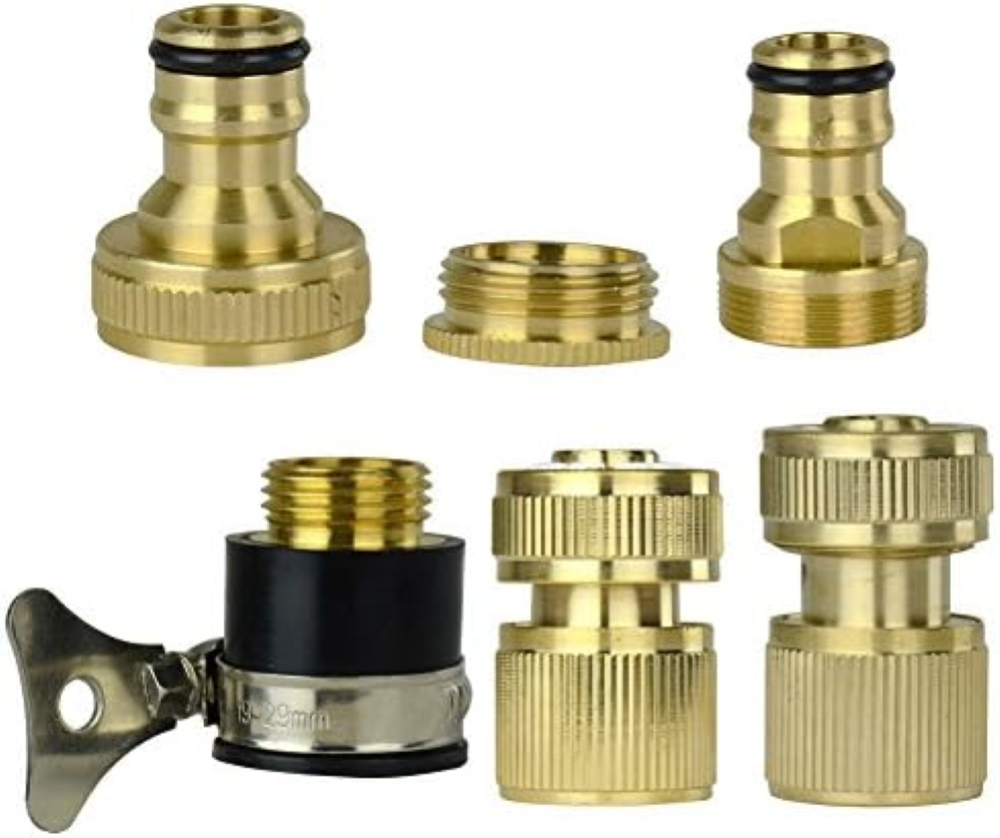 Set of 6 Brass Garden Lawn Water Hose Pipe Fitting Set Connector Tap Adaptor by