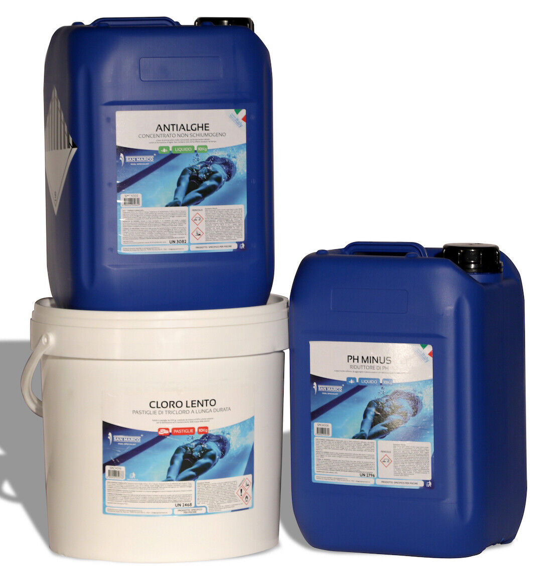30 kg prodotti chimici divisi in cloro antialga e ph- trattamento acqua piscina