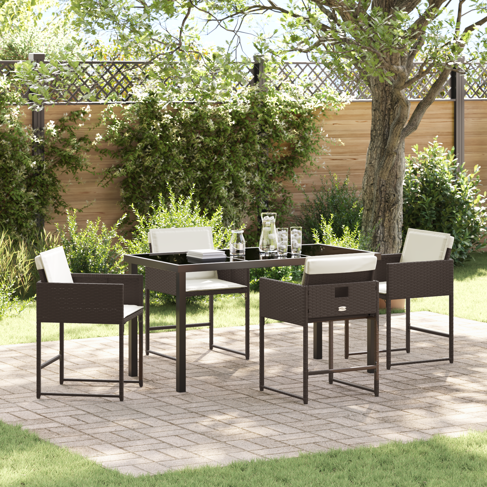 Set da pranzo da giardino 5 pezzi con cuscini Marrone Rattan Polimerico 2054164