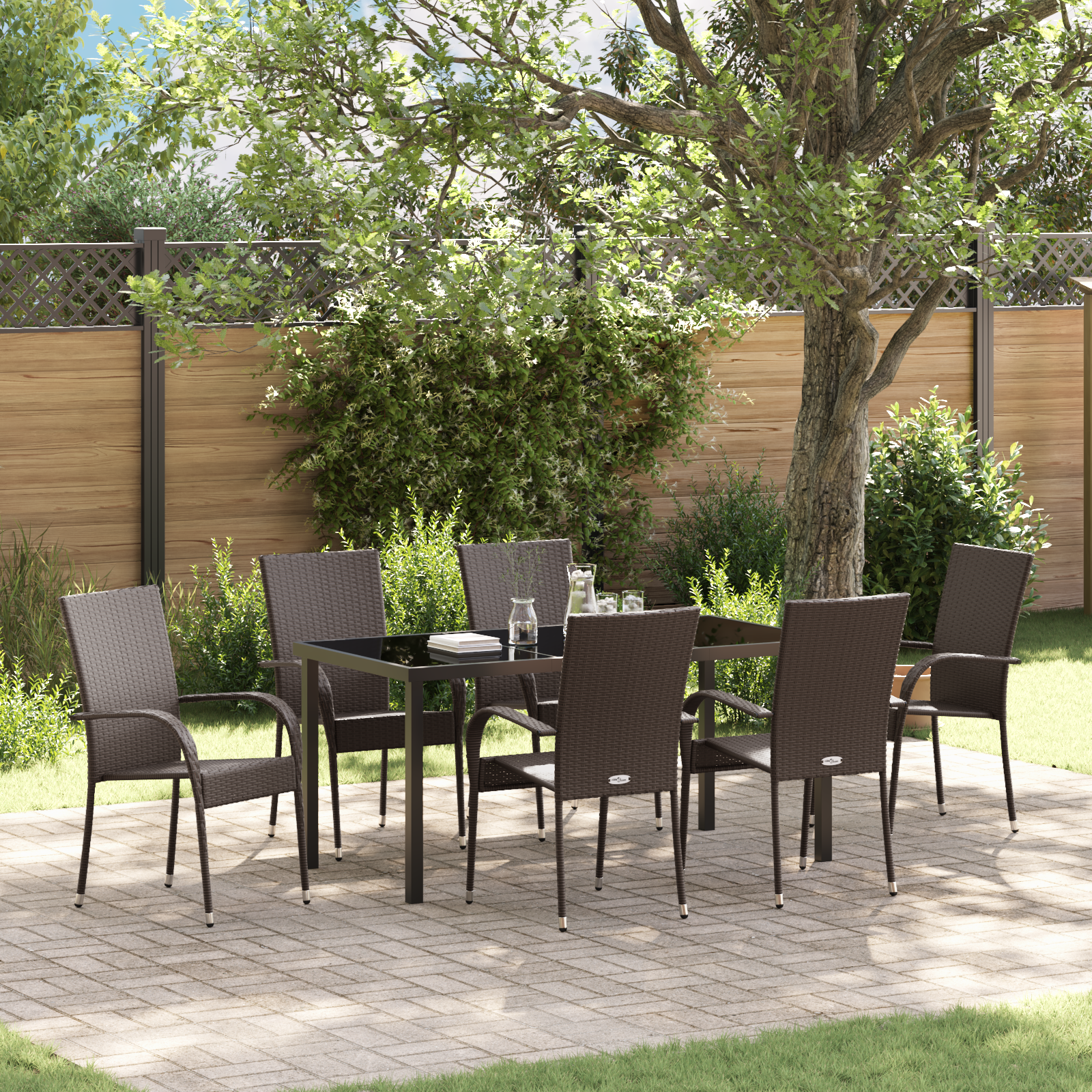 Set pranzo 7 pezzi Marrone Rattan Poliestere 2104670