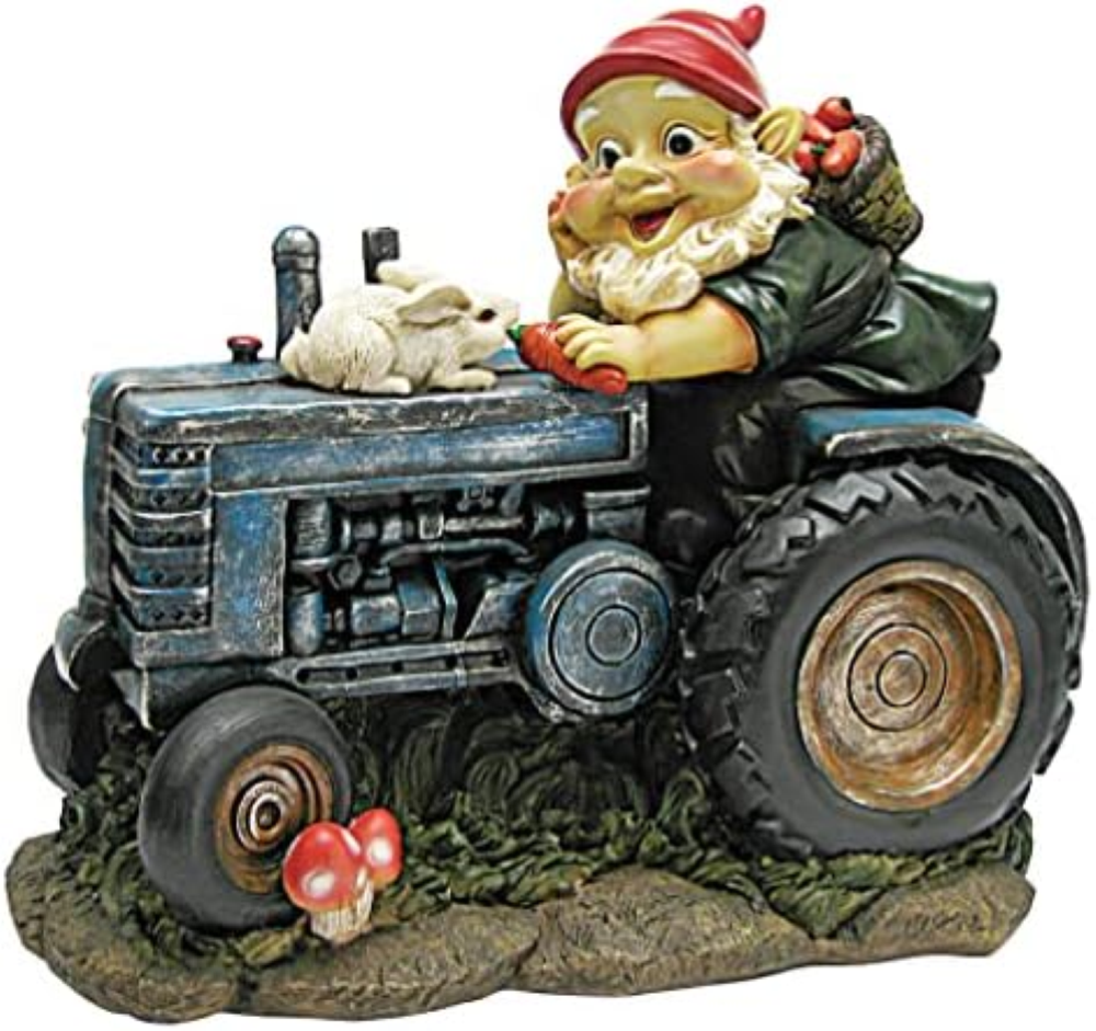Design Toscano Garden GNOME Statue - Bunny on Board Garden GNOME Tractor - Prato